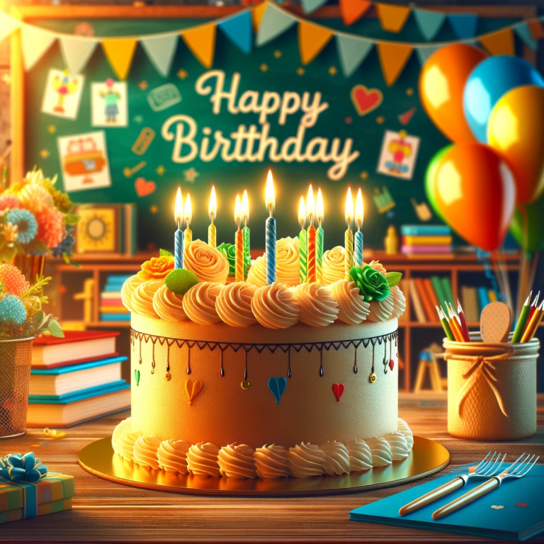 DALL·E 2024-01-19 12.27.51 - A vibrant and heartwarming feature image for a website dedicated to birthday wishes for teachers